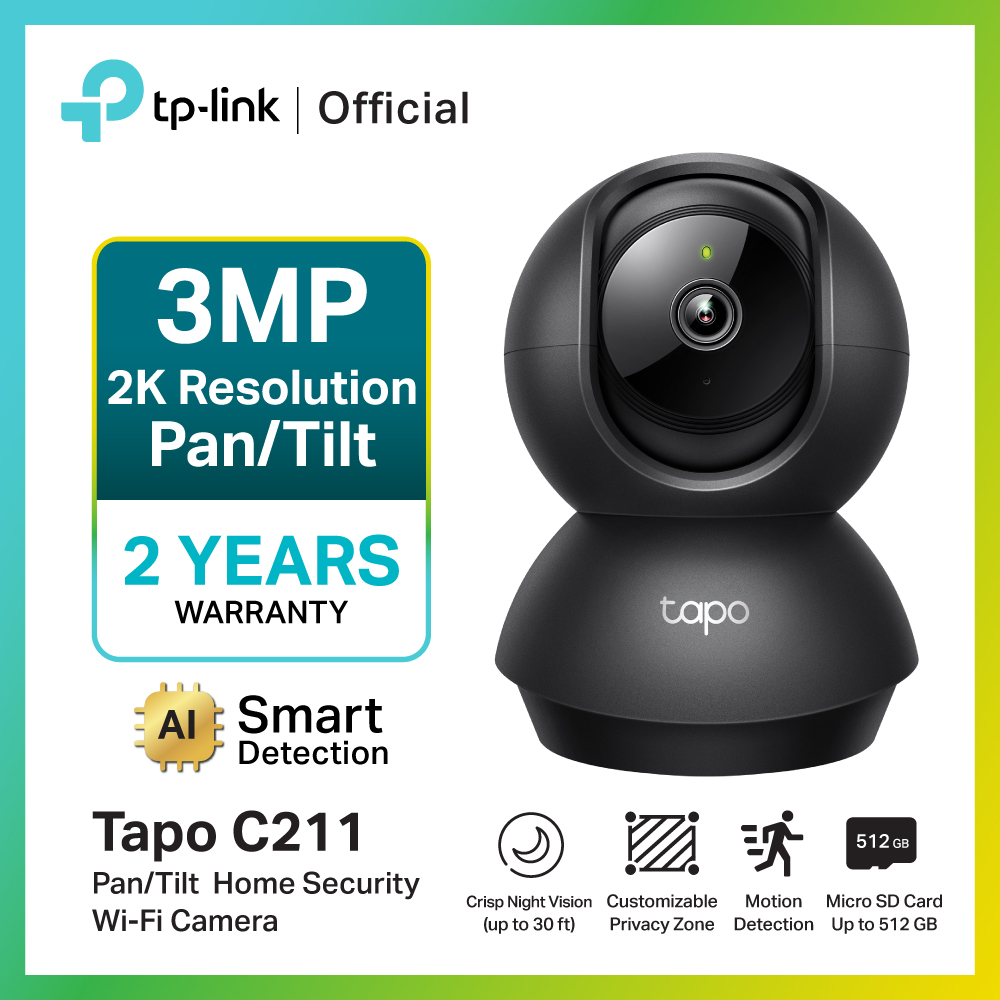 Tapo C211 Pan/Tilt Home Security Wi-Fi Camera Black Color 2K 3MP High Definition with 2 Years Warranty ราคา 699 บาท*ส่งฟรี