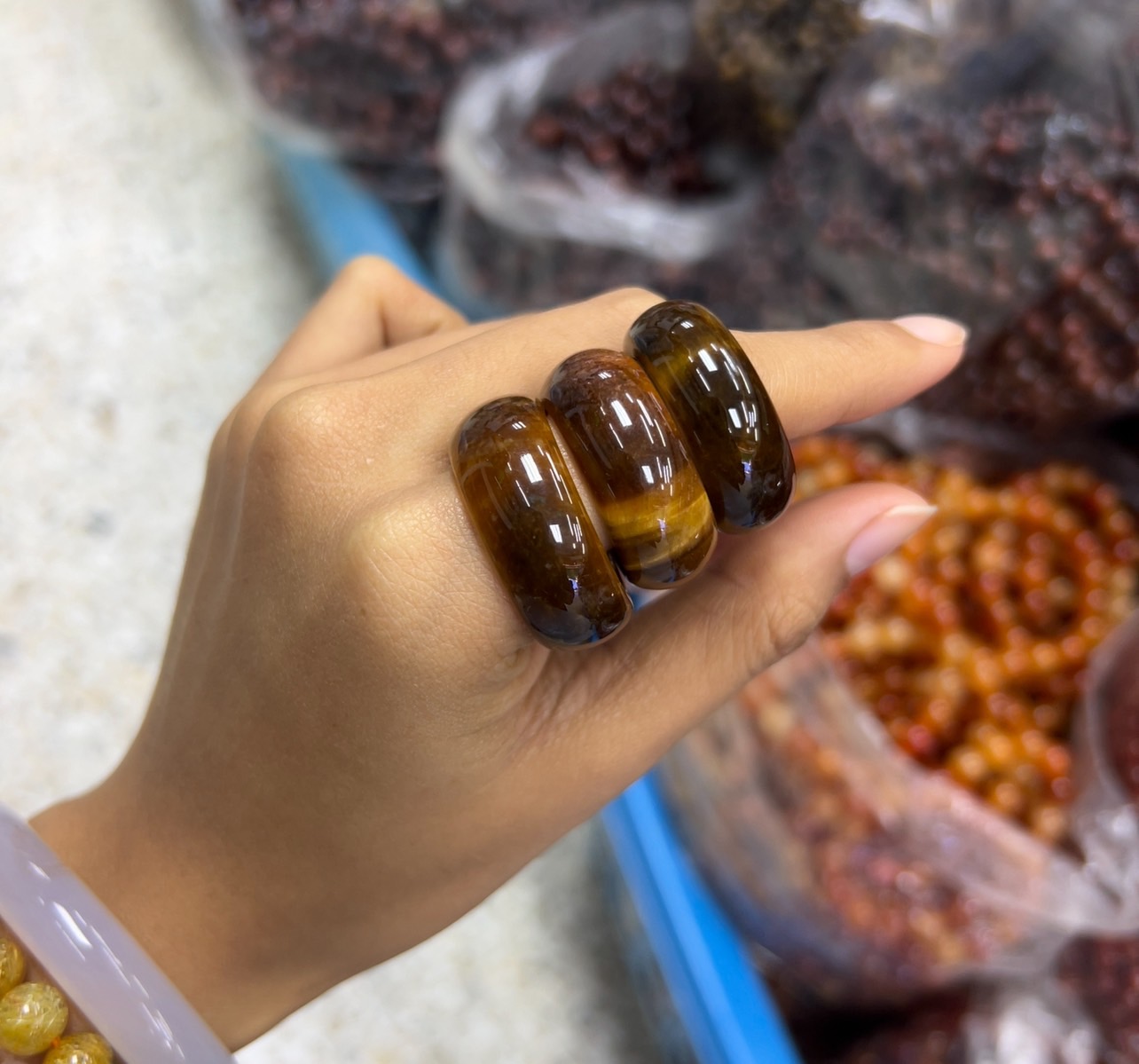 Tiger Eye Stone Ring, Large Face, Enhances Courage.