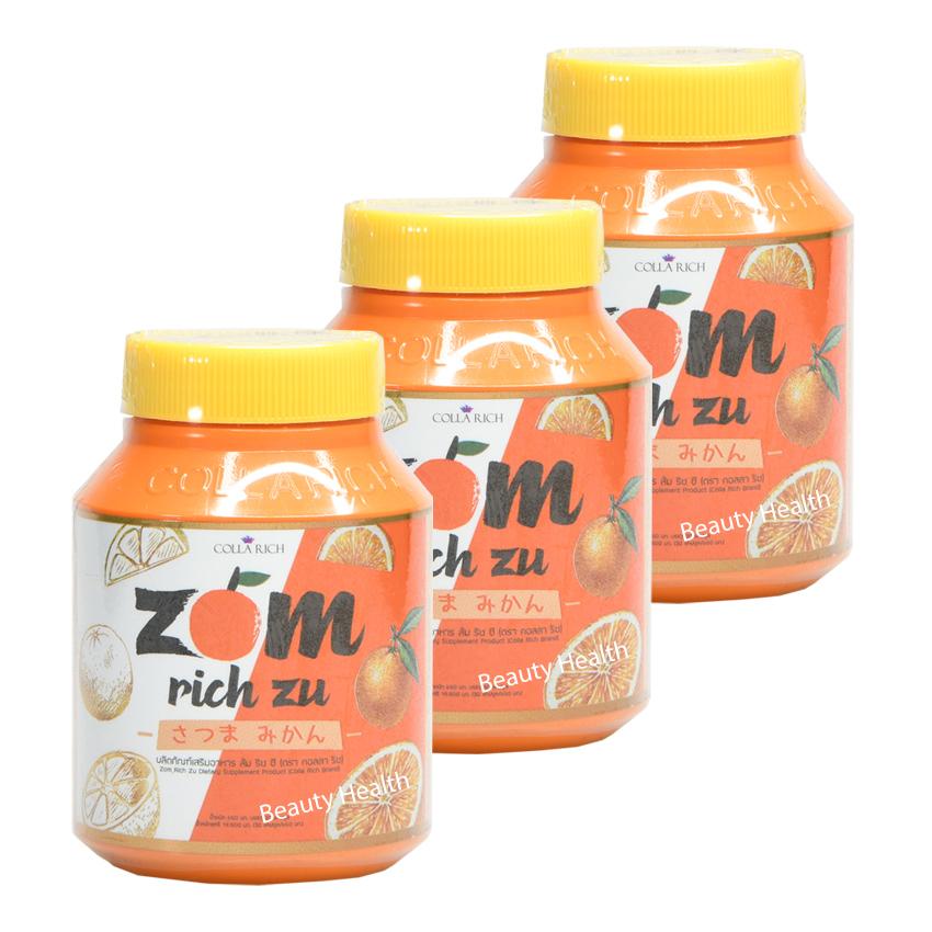 Zom Rich Zu By Colla Rich ส้ม ริท ซึ คอลลาริช อาหารเสริม บำรุงผิว เนียน ขาวกระจ่างใส ไวกว่า กลูต้า (30 แคปซูล x 3 กระปุก)