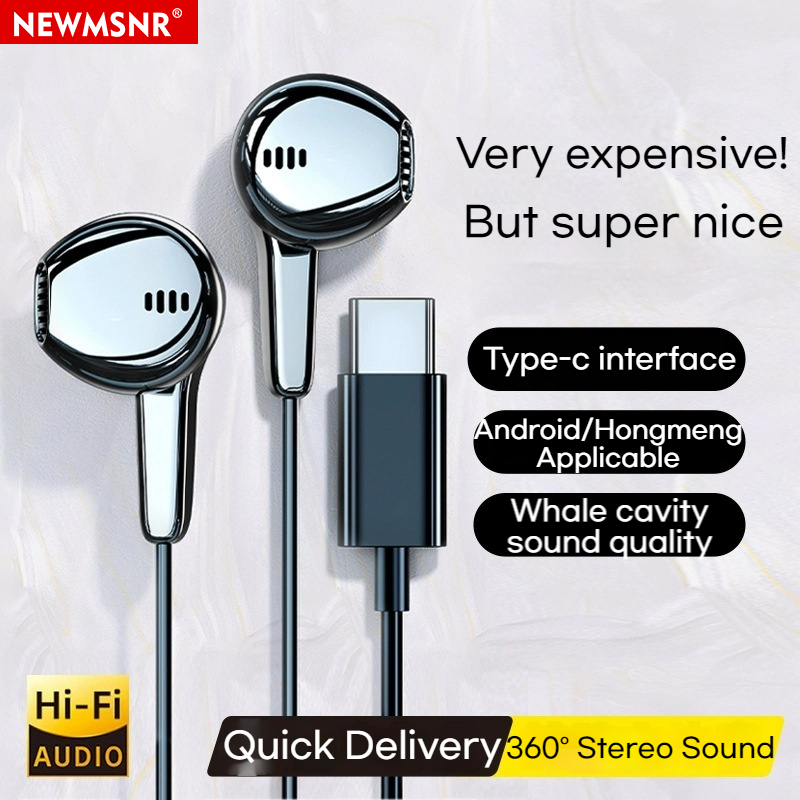 Newmsnr TYPE-C 9D Super Bass Earphones In Ear Headphones Built In HD Microphone DJ Earphone Noise Reduction Gaming Headset Waterproof Sweatproof Headphone ราคา 250 บาท*ส่งฟรี