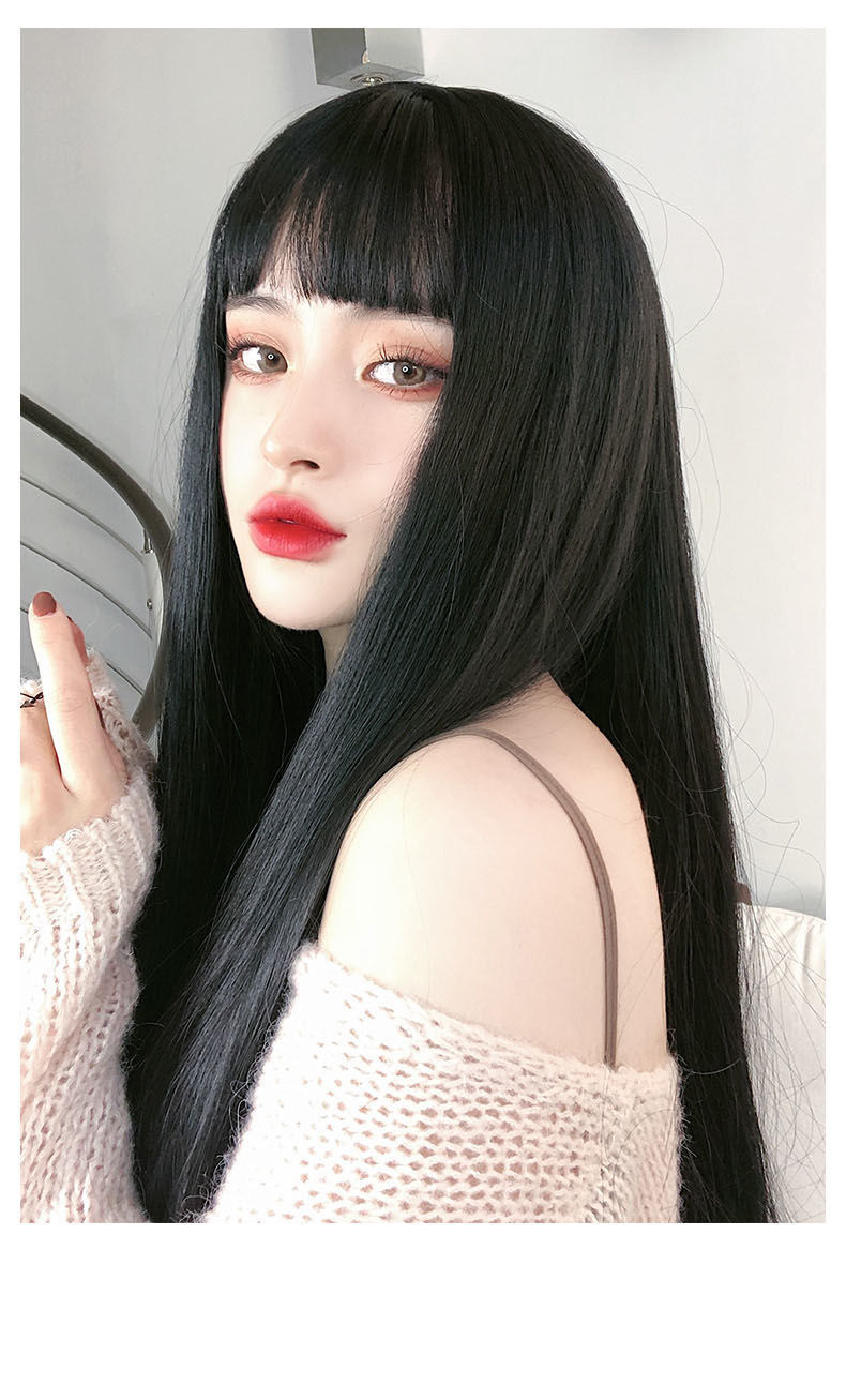 Tóc Giả 65Cm Cho Nữ Tóc Giả Dài Nguyên Đầu Tự Nhiên Thực Tế Tóc Mái Không Khí Nổi Tiếng Trên Internet, Màu Đen Tóc Thẳng Dài Cosplay Trang Trí Mặt Cá Tính
