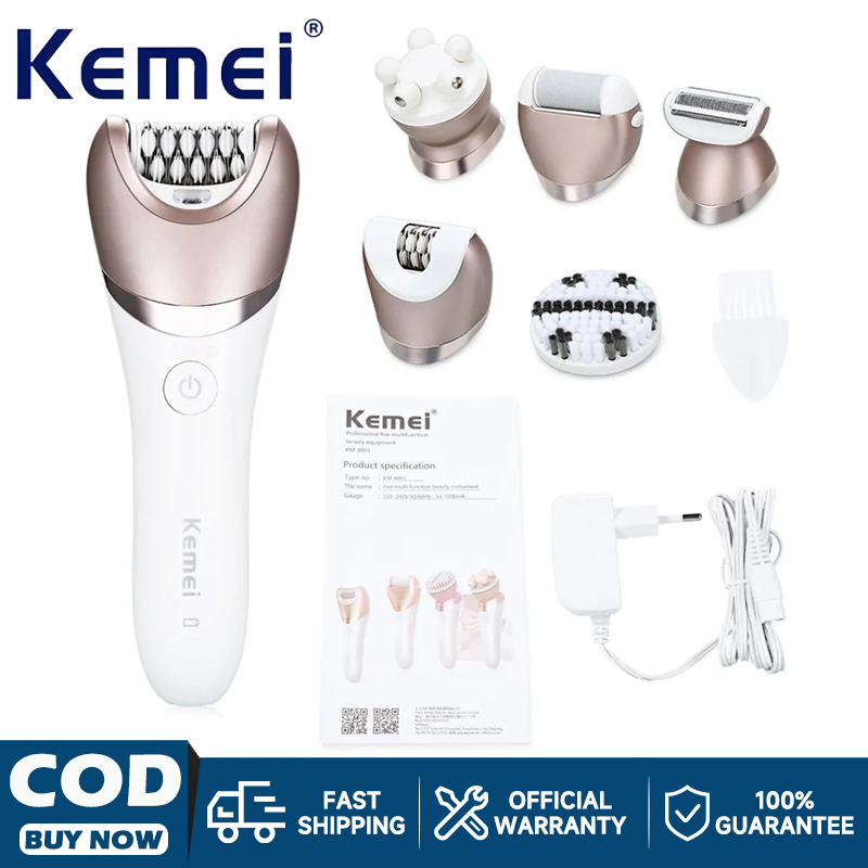 Kemei ไฟฟ้าผู้หญิงโกนหนวดไฟฟ้าแปรงทำความสะอาดผิวหน้าแปรง 5 ใน 1 ชุดสุภาพสตรีอเนกประสงค์ ราคา 624 บาท*ส่งฟรี