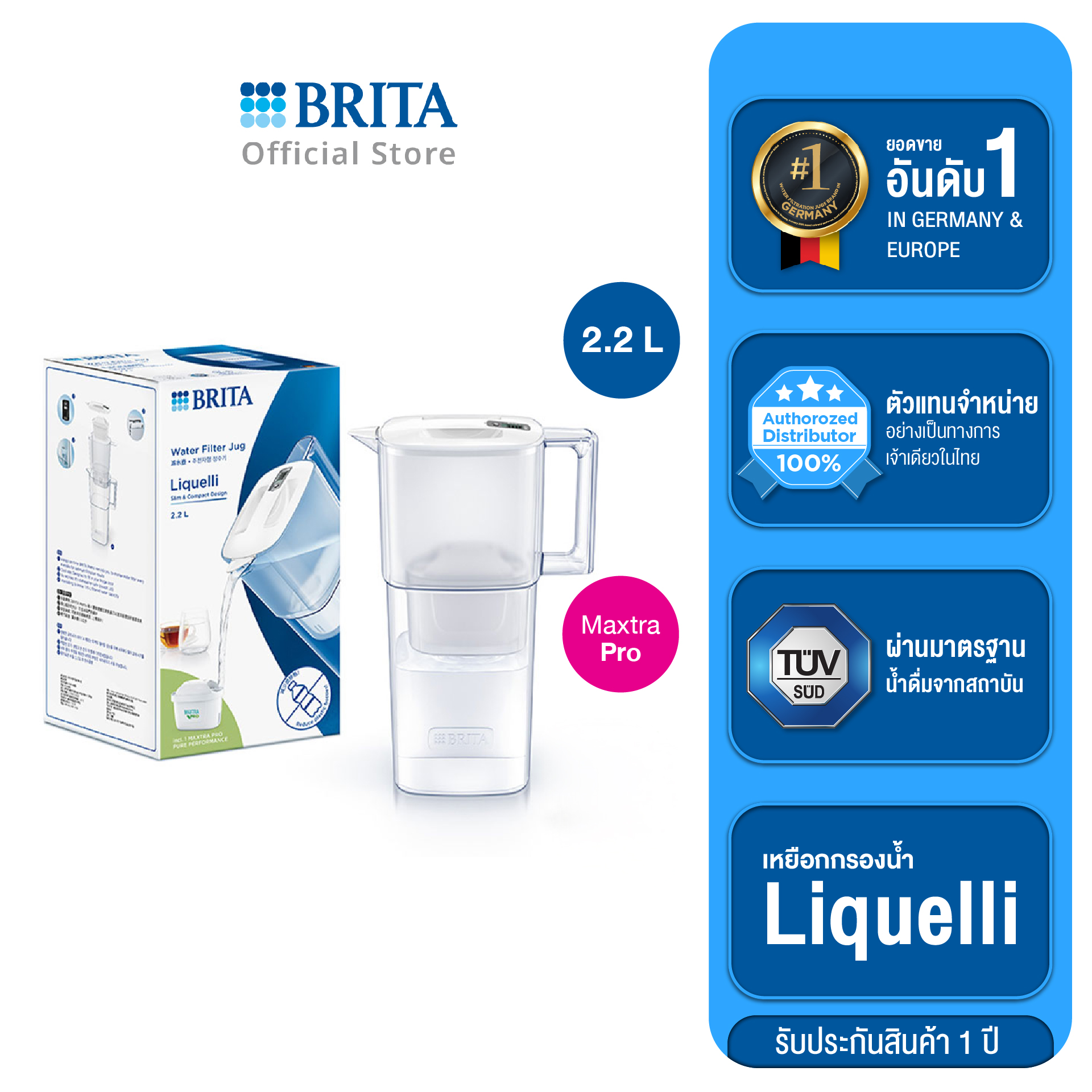 BRITAเหยือกกรองน้ำ รุ่น Liquelli 2.2L สีขาว ราคา 1,190 บาท*ส่งฟรี