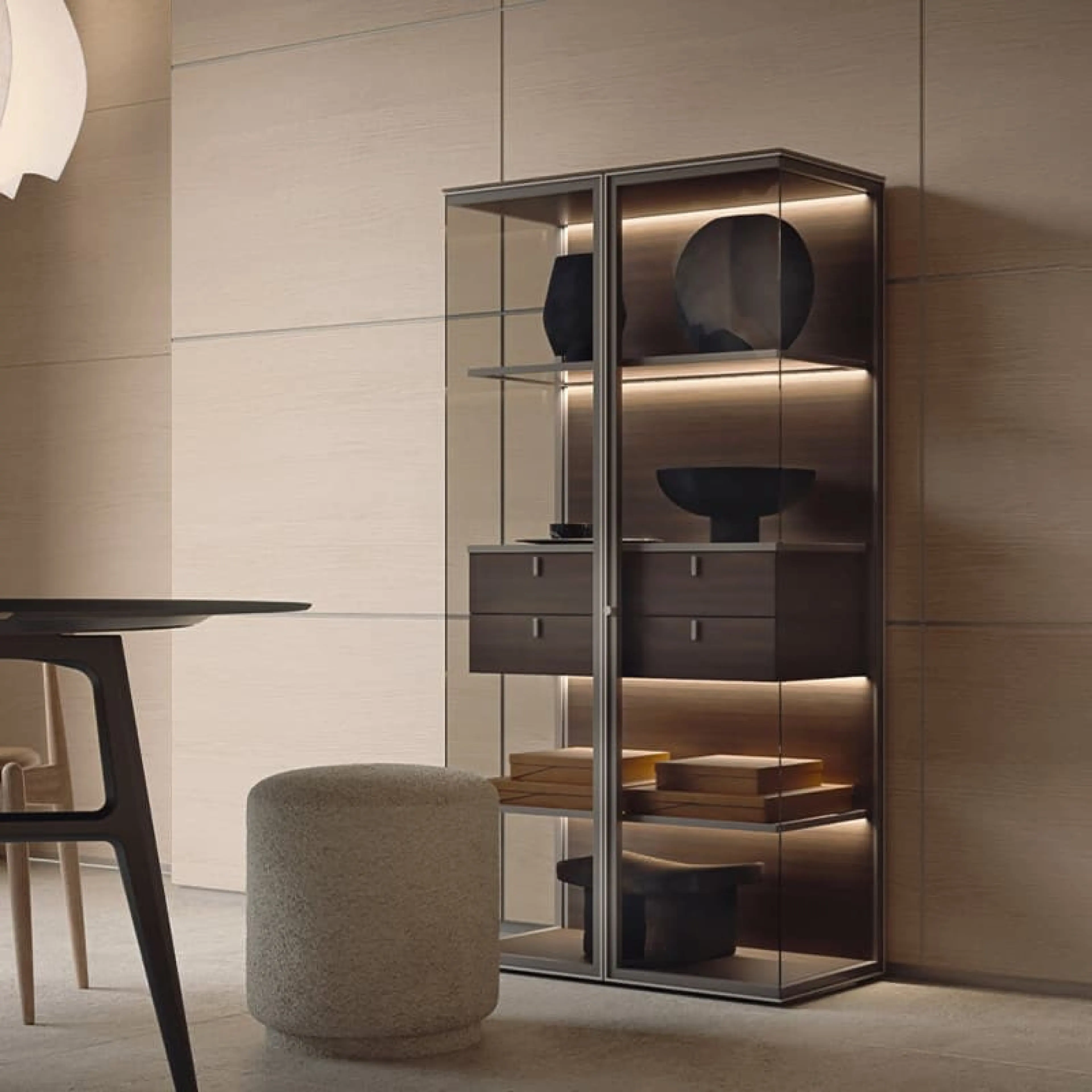 Bunise Wine Cabinet and Glass Display Cabinet Aluminum Alloy Aircraft Cabinet Design Italian Minimalist Style Suitable for Luxury Living Rooms, Jettie Model, Free Shipping Throughout Thailand.