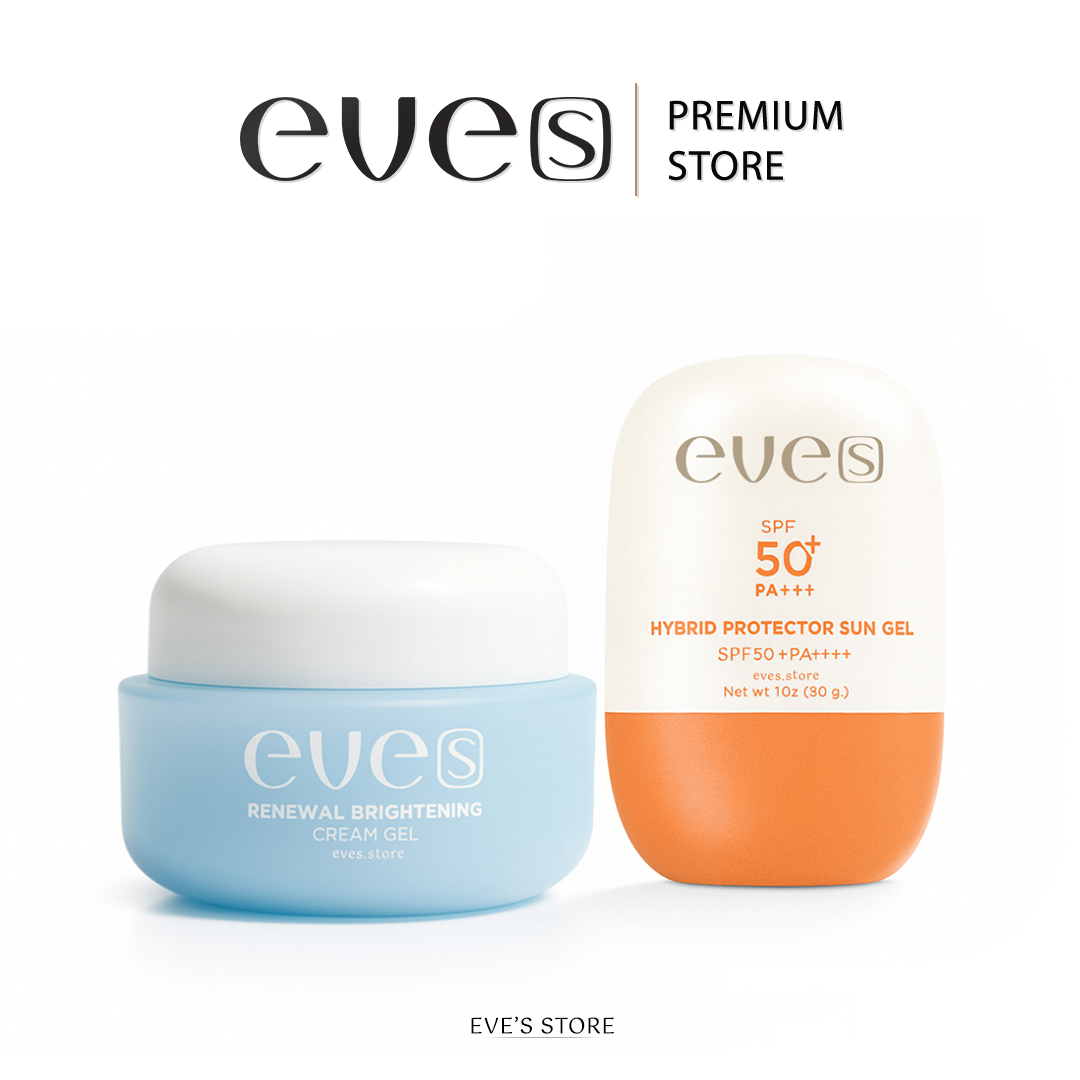 Eves Ev's Double Set: Blue Cream Gel + Sun Gel Ev'S. White and Clear Face, Not Afraid of the Sun. Cream for Whitening the Face, Reducing Acne Scars, and Protecting from Sunlight. Mothers Can Use It. ราคา 900 บาท*ส่งฟรี