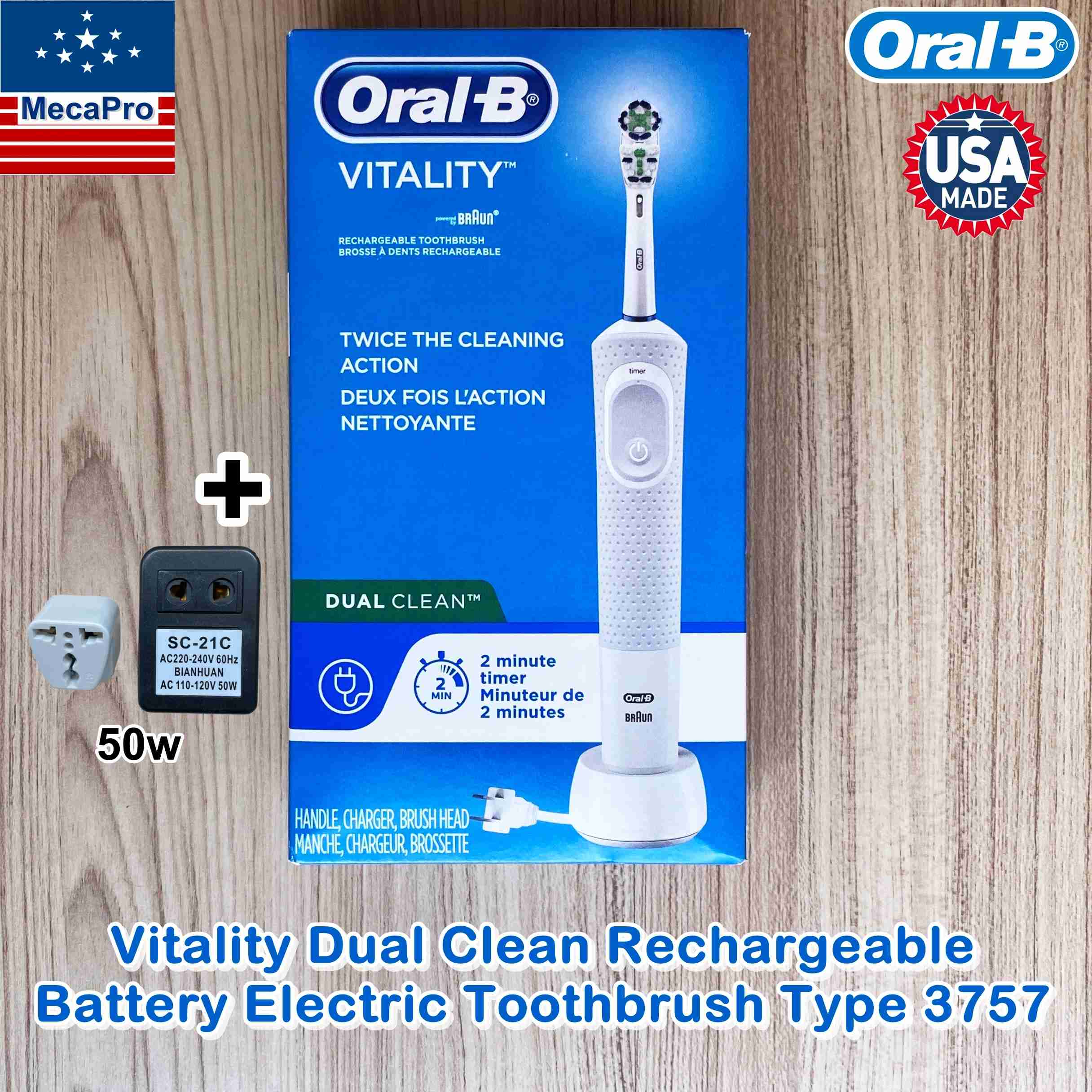Oral-B® Vitality Dual Clean Rechargeable Battery Electric Toothbrush Type 3757 ออรัลบี แปรงสีฟันไฟฟ้า แถมอะแดปเตอร์ ราคา 1,795 บาท*ส่งฟรี