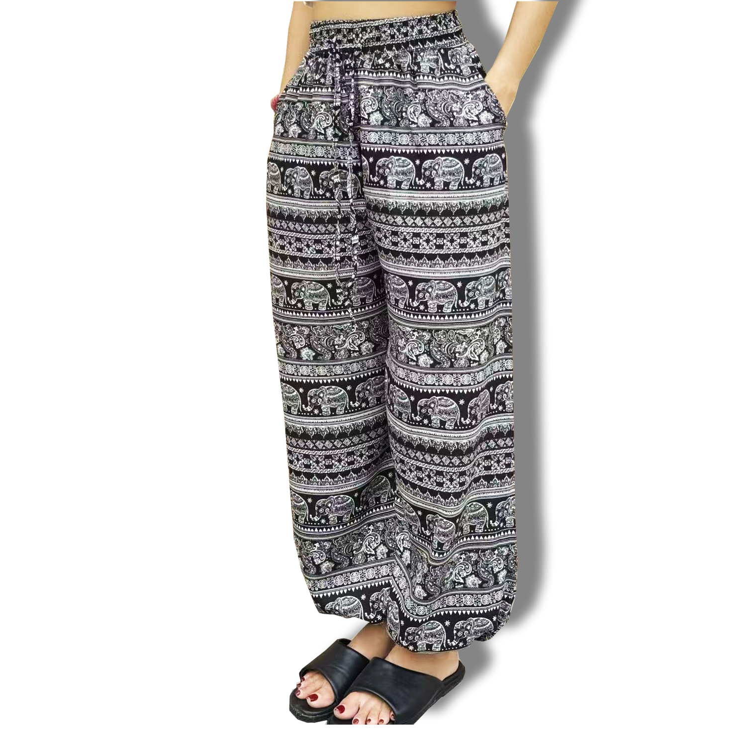 Linen, elephant pants, straight legs + jump legs, with two pockets, large size, can wear both men and women ราคา 120 บาท*ส่งฟรี