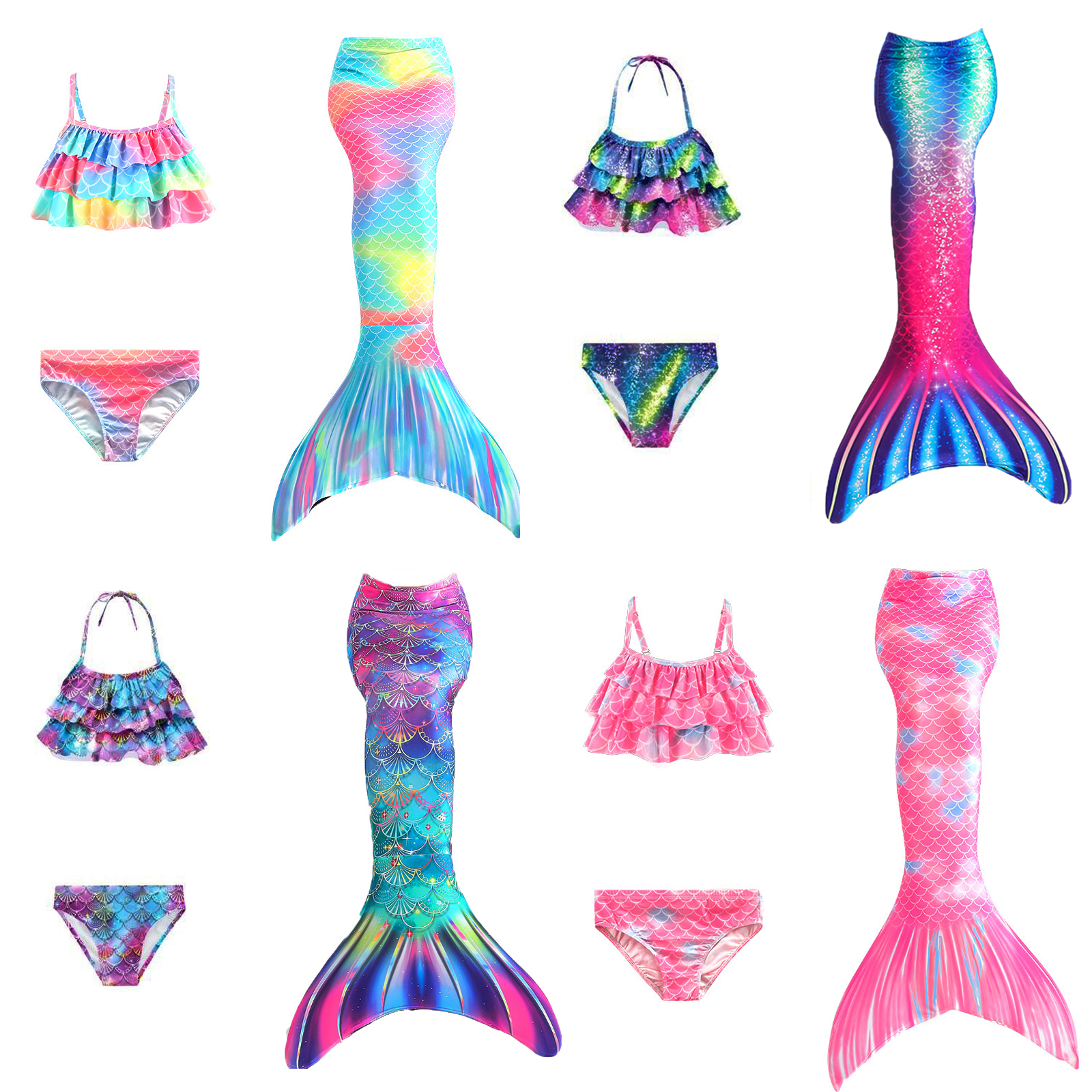 Girls Kids Children Little Mermaid Tail Costume Swimmable Bikini Bathing Swimsuit Set Mermaid Tails for Swimming Cosplay ราคา 490 บาท*ส่งฟรี