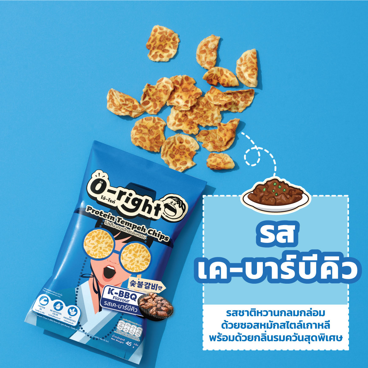 Oright Protein Tempeh Chips (K-Bbq) ราคา 45 บาท*ส่งฟรี