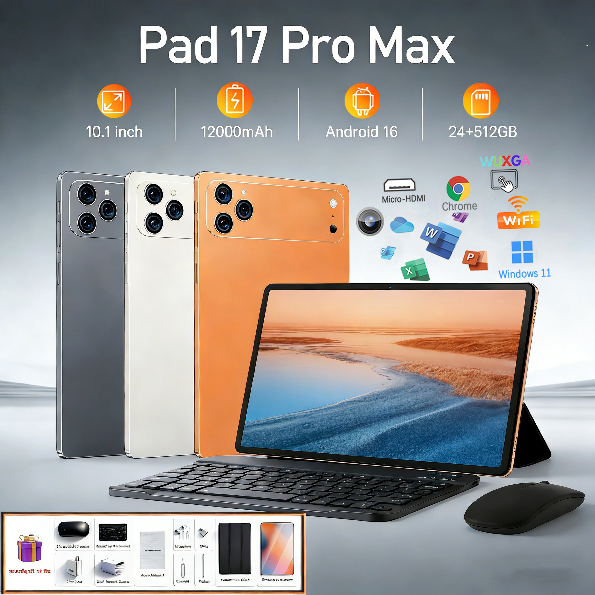 Ban I17 Pro Max 10.1 Inch 24Gb Ram+1Tb Rom Sim/4G/5G System, 2 Dual Sim Cards + Wifi, Android 15, Large Battery 12000Mah, 3-Year Warranty ราคา 3,399 บาท*ส่งฟรี