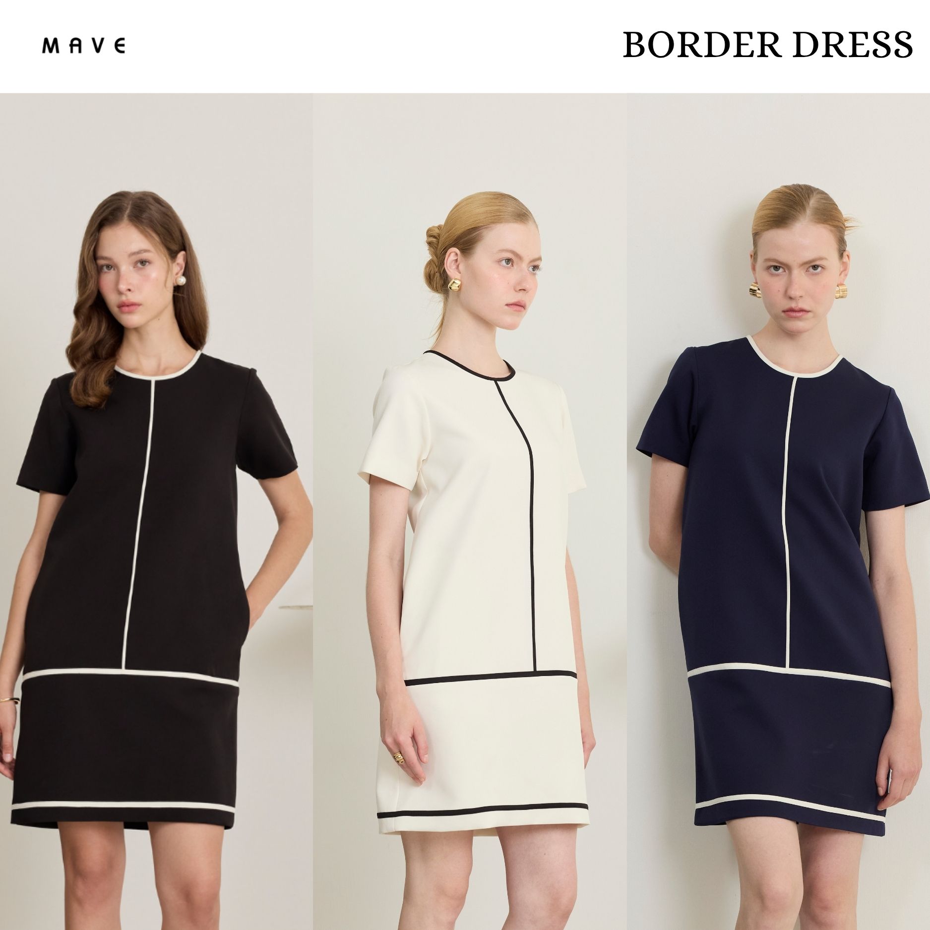 Mave Border Model Dress, Color Black, Navy, White. ราคา 2,890 บาท*ส่งฟรี