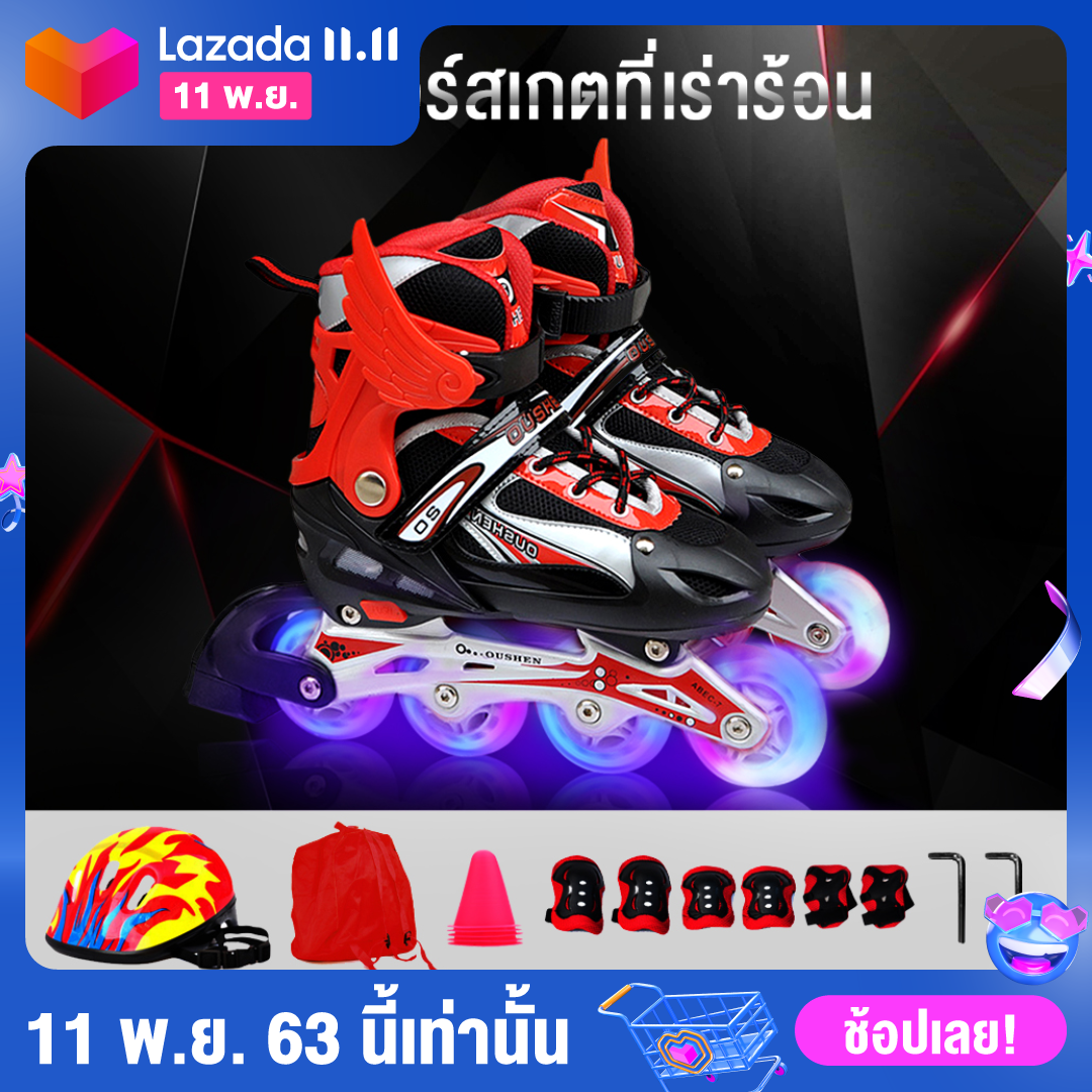 【ซื้อ 1 แถม 6 free】โรลเลอร์สเก็ต Roller skating สำหรับเด็กครับ รองเท้าสเก็ตRoller Blade รองเท้าอินไลน์สเก็ต มีไฟสเก็ตค่ะ M (31-37)