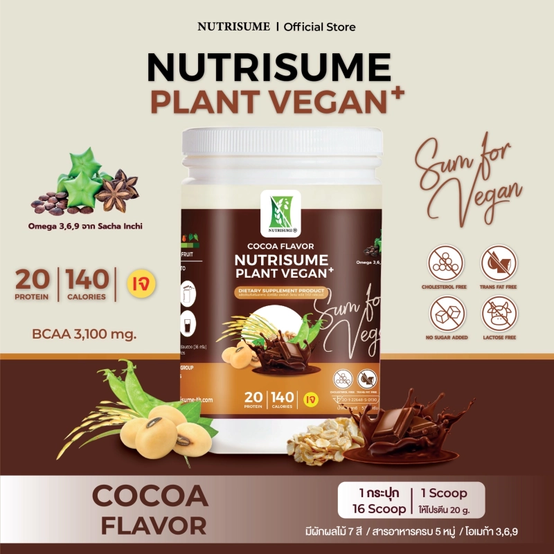 ภาพหน้าปกสินค้าNutrisume Plant Vegan Plus Cocoa Flavor Plant Protein ผลิตภัณฑ์เสริมอาหาร นิวทริซัม แพลนท์ วีแกน พลัส โกโก้ เฟลเวอร์ จากร้าน Nutrisume  บน Lazada