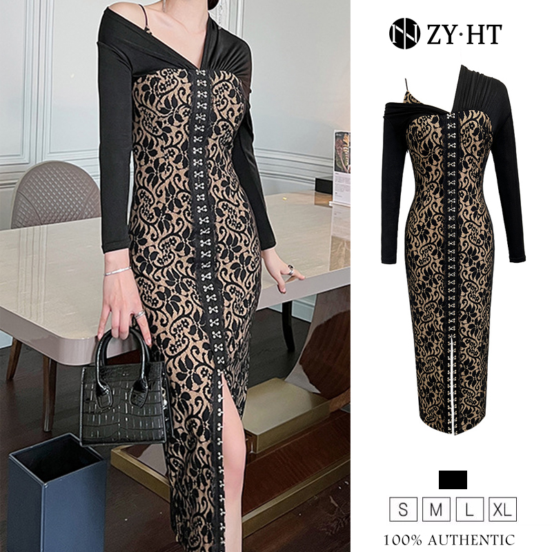 ZY.HT（ล้างสต๊อก ใช้คูปอง299บาทขึ้นไป）เดรสรัดรูป เดรสเซ็กซี่ เดรสเกาหลี เดรสออกงาน เดรสผู้หญิง เดรสสีดำ เดรสยาว เดรสลูกไม้ EraVogue 10033 ราคา 1,555 บาท*ส่งฟรี