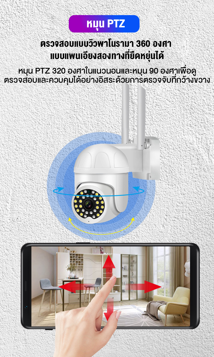 เกี่ยวกับ 【แถมแหล่งจ่ายไฟกันน้ำ】พร้อมส่ง /สีสันทั้งวัน กล้องวงจรปิด wifi 360° 1080P HD กล้องวงจรปิด or cctv กันน้ำ, กันฝน มีภาษาไทย มีวีดีโอแน