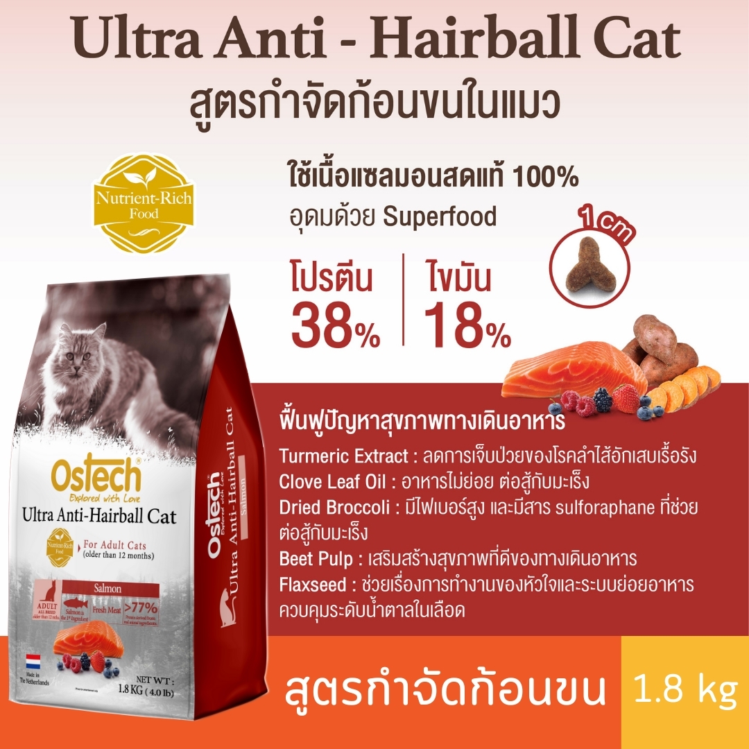 ออสเทค อัลตร้า อาหารแมว แอนติแฮร์บอล สูตรแซลมอน 1.8 kg ราคา 399 บาท*ส่งฟรี