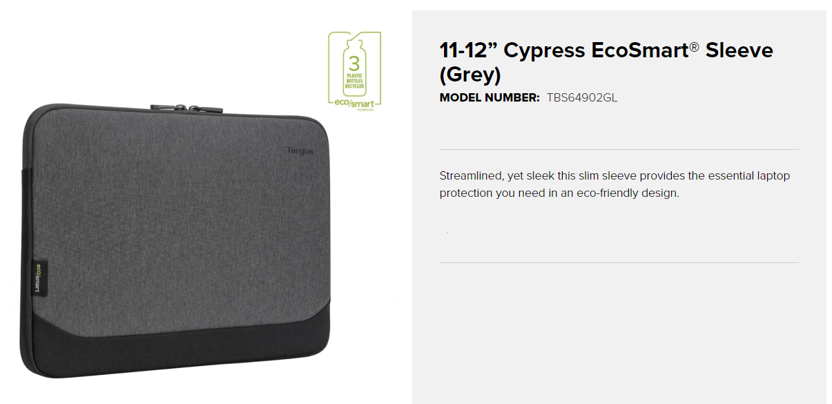 Targus TBS649 Cypress EcoSmart 1112″ Sleeve (Grey) กระเป๋าโน๊ตบุ๊ค ของ