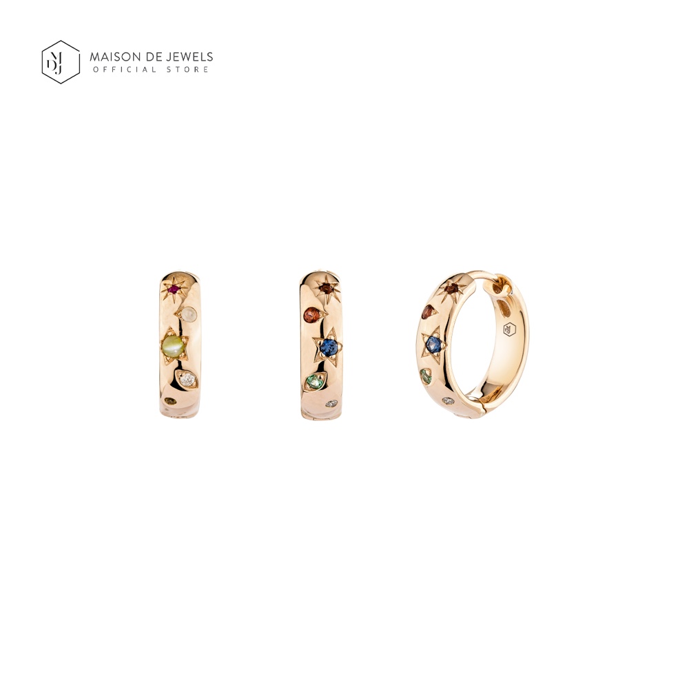 Maison De Jewels - Nopa9 Sparkle Hoops, Lucky Nine-Pointed Star Earrings, Real Diamonds, Real Gemstones, Hoop Earrings, Diamond Earrings, Silver Earrings, Rose Gold. ราคา 4,738 บาท*ส่งฟรี