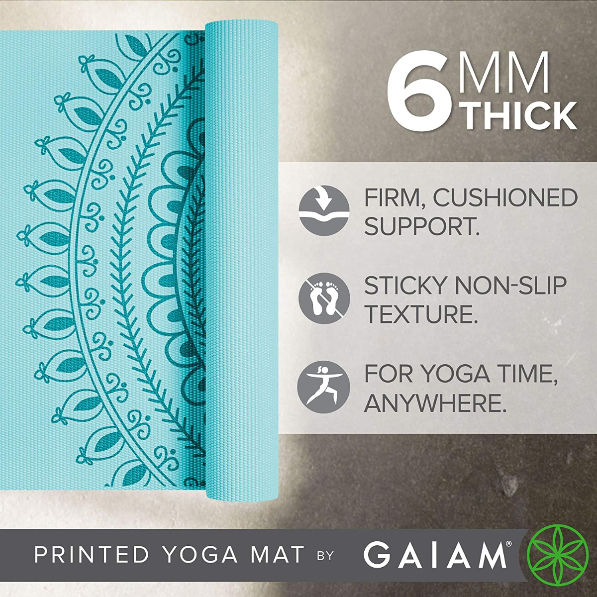 Gaiam Yoga Mat - Premium 6mm Print Extra Thick Non Slip Exercise & Fitness  Mat for All Types of Yoga, Pilates & Floor Workouts (68L x 24W x 6mm Thick)  Marrakesh
