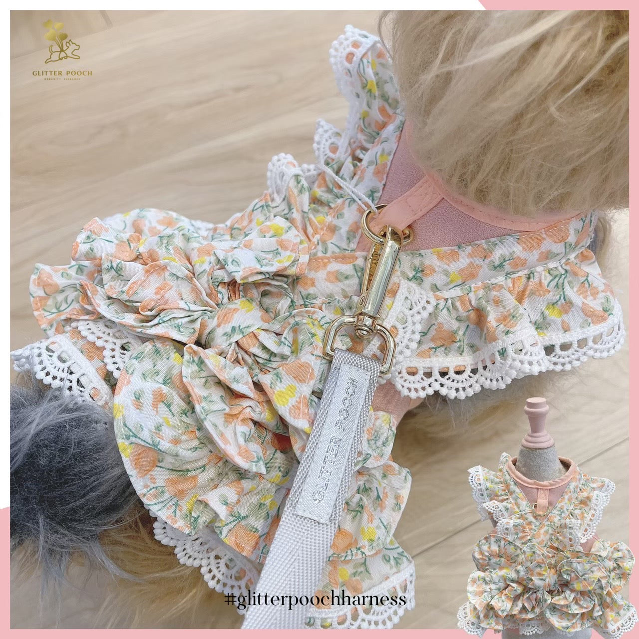 Glitter Pooch ชุดรัดอก สายจูง เสื้อผ้า สุนัข, หมา, แมว, สัตว์เลี้ยง พร้อม สายจูง รุ่น Lolita in Bloom Yellow ราคา 950 บาท*ส่งฟรี