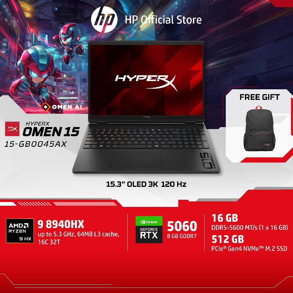 ซีพียู Processor (CPU) HP Hyperx Omen 15 Ryzen 9 8940Hx Rtx5060 16Gb/512Gb 3K Oled Win11 15-Gb0045Ax ราคา 65,990 บาท*ส่งฟรี