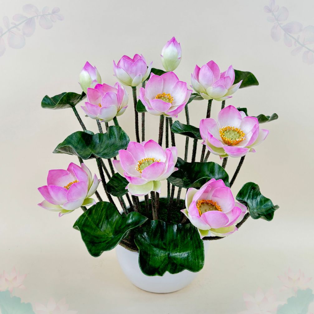 Large Artificial Lotus Flower Pot Royal Lotus Flowers Arranged in a Ceramic Pot Lotus Flowers for Worshiping the Buddha ราคา 7,600 บาท*ส่งฟรี