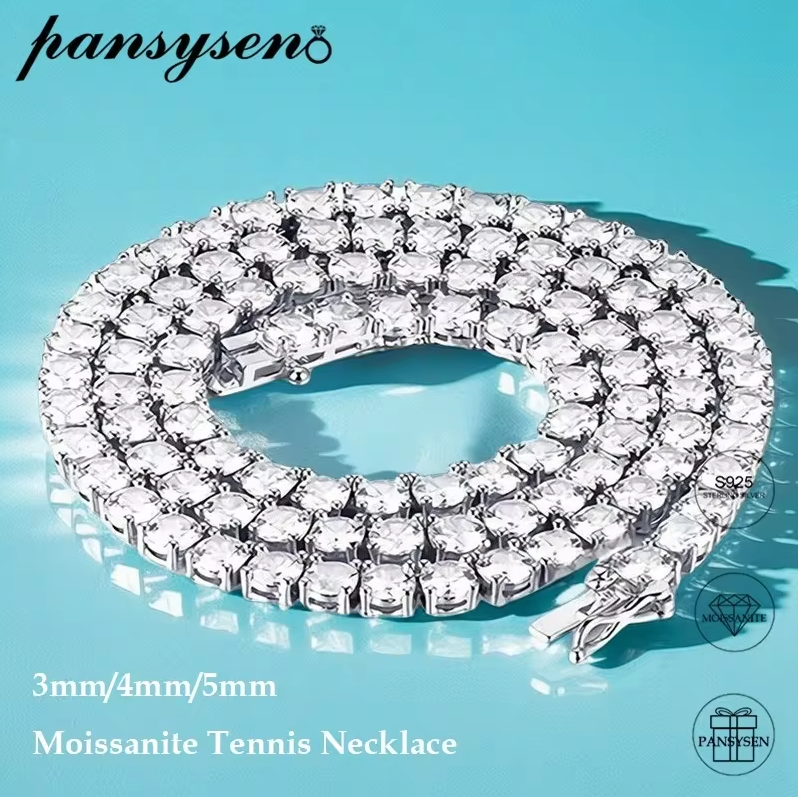 PANSYSEN 925 Sterling Silver 3MM 4MM 5MM Moissanite Tennis Necklace for Women Men Lab Diamonds with GRA Certificate Neck Chain moissanite necklace ราคา 10,833 บาท*ส่งฟรี