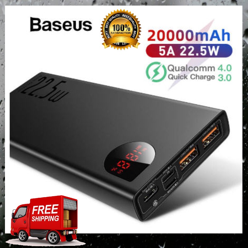 Baseus 20000 mAh powerbank 22.5W Dual USB 1 Type C PD Fast Charging + Quick Charge 4.0 3.0 Baseus พาวเวอร์แบงค์ Baseus powerbank Baseus Power Bank Baseus Power Charger แบตสำรอง สินค้าพร้อมส่ง