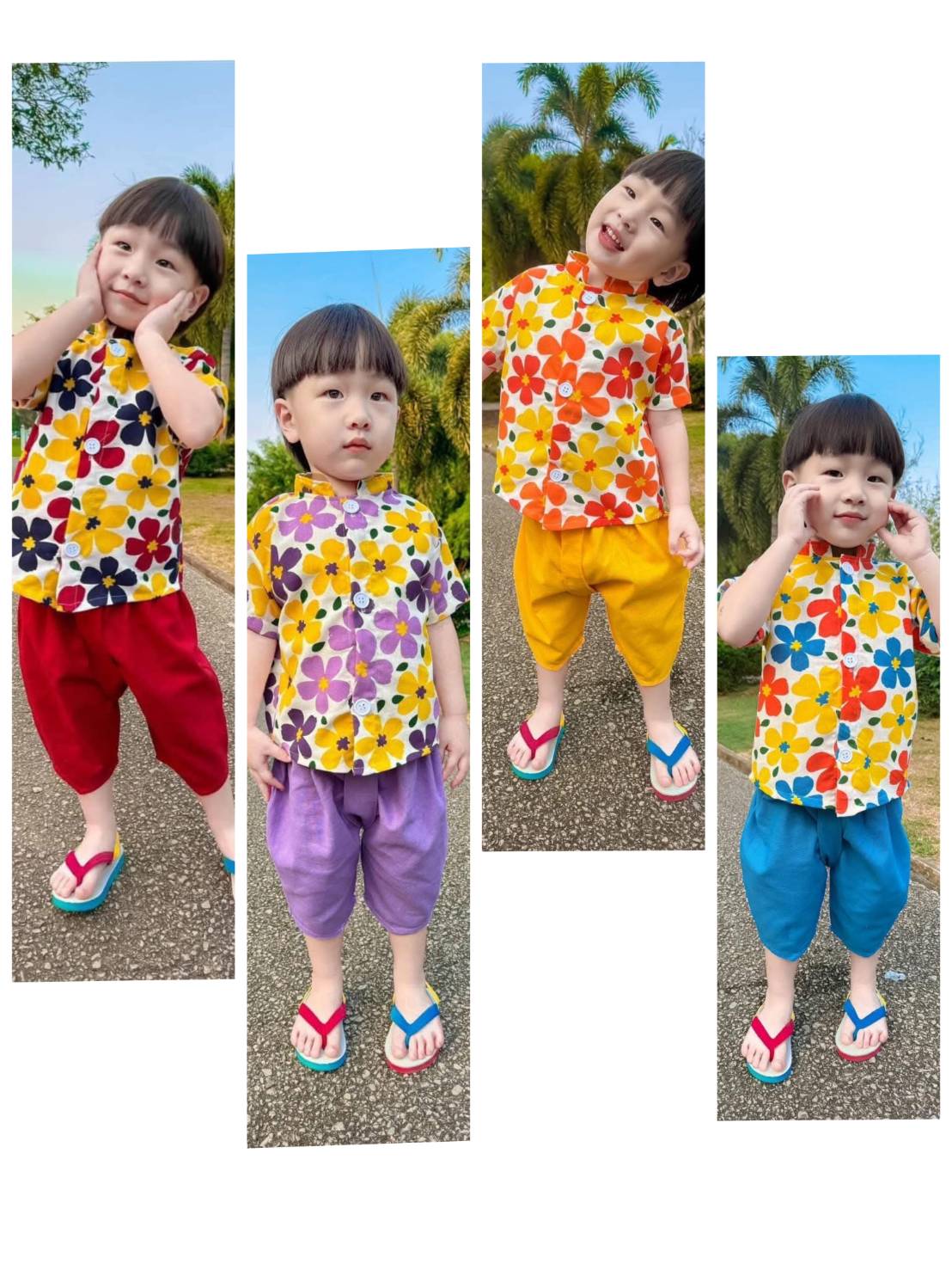 ชุดสงกรานต์เด็กชาย ชุดลายดอกเด็กผู้ชาย ชุดเด็ก ราคา 199 บาท*ส่งฟรี