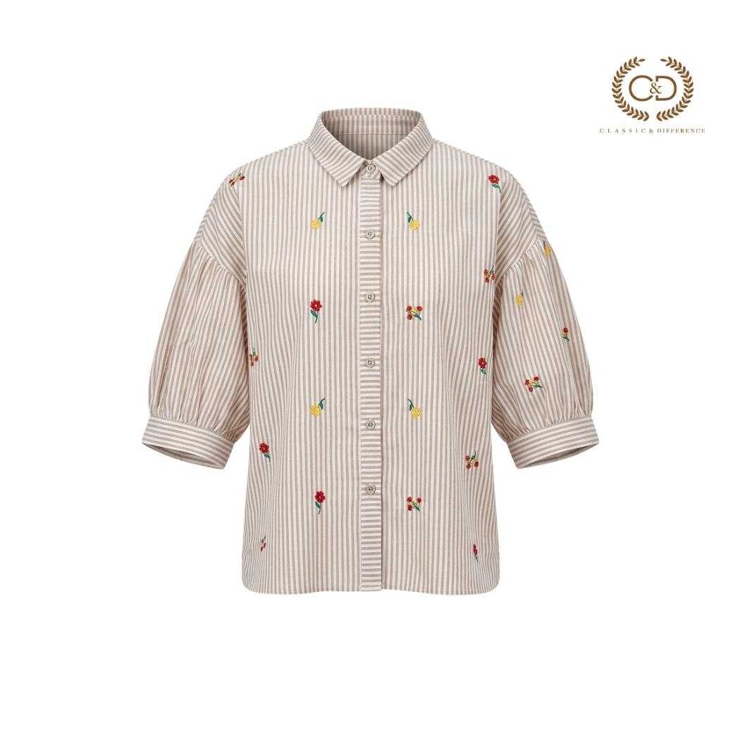 C&D Woman's Blouse Komohana Stripe Beige, Women's Short-Sleeved Shirt, Beige Color, Cc7Dbe ราคา 1,990 บาท*ส่งฟรี