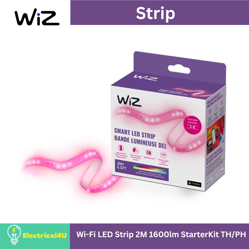 WiZ Smart RGB LED Strip Starter Kit 2m ไฟเส้นอัจฉริยะ เปลี่ยนสีได้ 16 ล้านสี ขนาด 2 เมตร ราคา 1,249 บาท*ส่งฟรี
