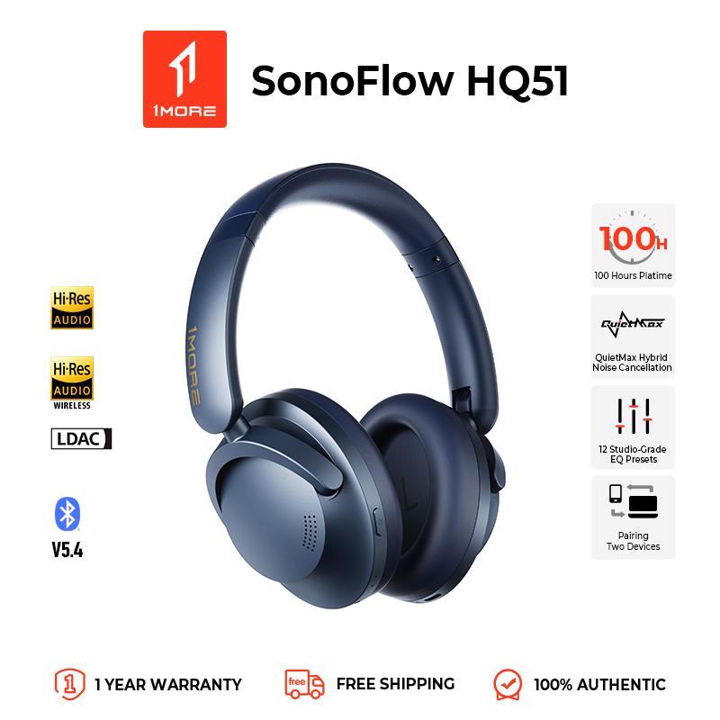 SonoFlow Pro HQ51 - Hi-Res Wireless Audio,HiFi Sound, Bluetooth 5.4 and 42dB Active Noise Cancellation Over-Ear Headphones, 100 Hrs Playtime, Heavy Bass, Fast Charging, Low-Latency Gaming and Music Sports Earphones,Preset EQ Via App, Pairing Two Devices ราคา 1,800 บาท*ส่งฟรี