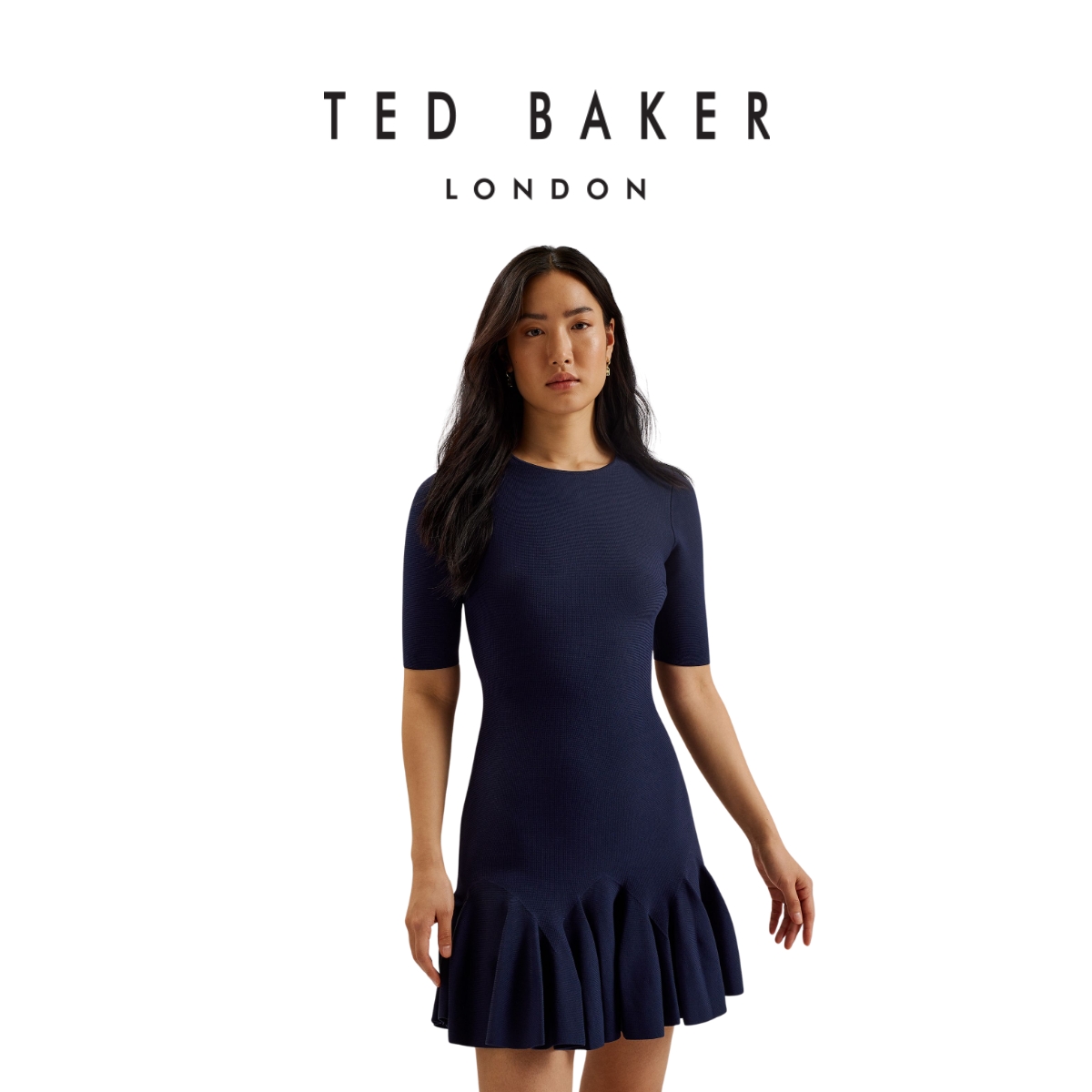 [Speical voucher 15%] Ted Baker Women's Alzann Pleated Hem Knitted Bodycon Mini Dress ราคา 5,514 บาท*ส่งฟรี