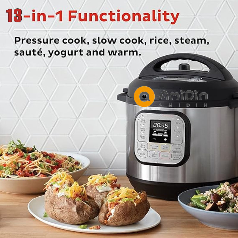 Pot Duo 13-in-1 Electric Pressure Cooker, Slow Cooker, Rice Cooker, Steamer, Sauté, Yogurt Maker, Warmer  Includes , Stainless Steel, 6 Quart