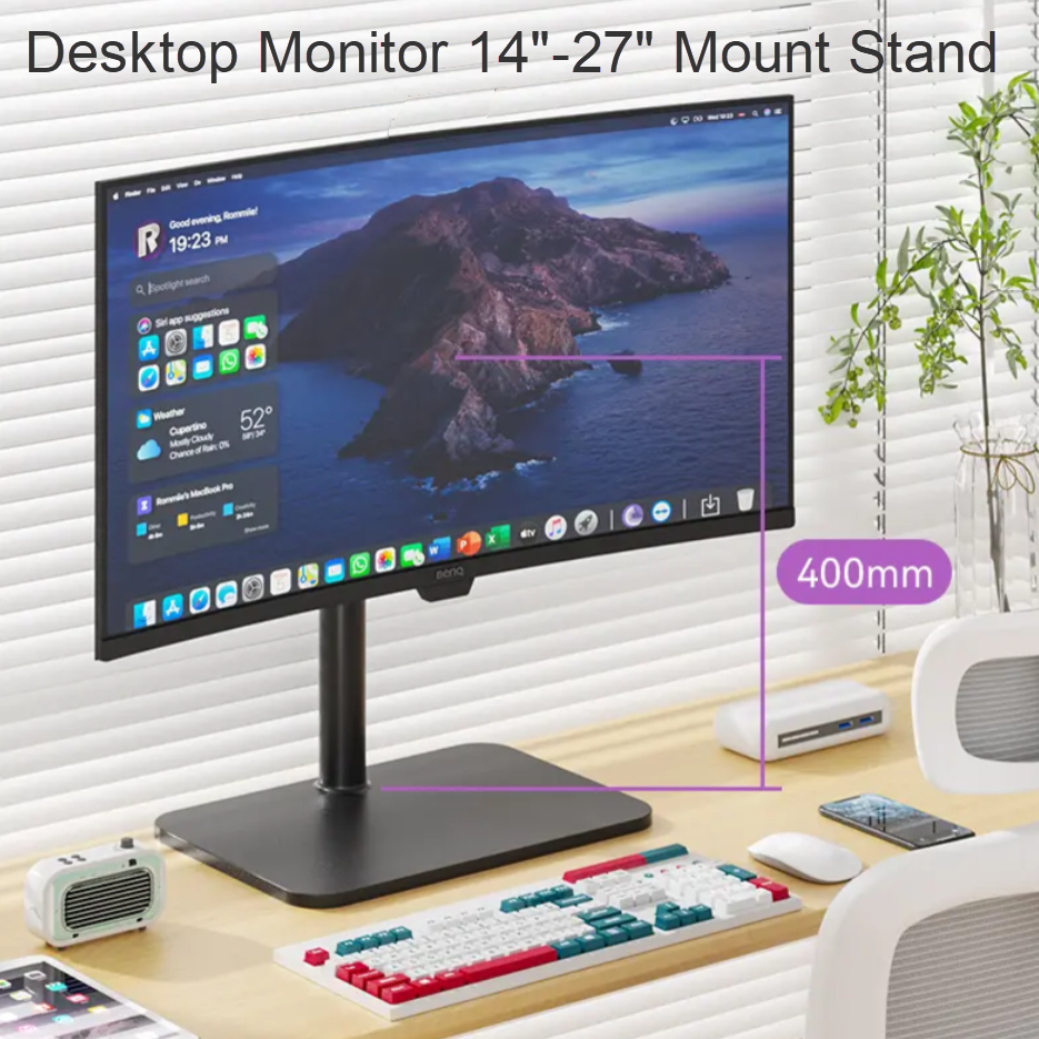 Computer monitor stand 14 "-27" new model, thick acrylic base, not easily broken like glass model, metal pole 40 m, can rotate screen 360 ° desktop monitor 14 "-27" Mount stand 8kg thick acrylic base high pole 40cm (inc VAT) ราคา 409 บาท*ส่งฟรี