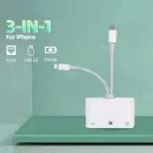 ภาพขนาดย่อของสินค้า3IN1 USB Type C+Lightning To Ethernet USB OTG อะแดปเตอร์/สาย LAN 10/100Mbps สำหรับ iPhone/iPad Flash Drive/Google Pixel Samsung OPPO XIAOMI H รับประกัน1ปี