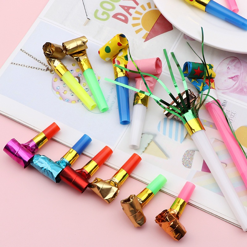 L&L *Ready to Ship from Bangkok* Paper Whistles, Whistle Toys, Inflatable Whistles for Birthday Parties, Christmas, Cheering Equipment. ราคา 5 บาท*ส่งฟรี