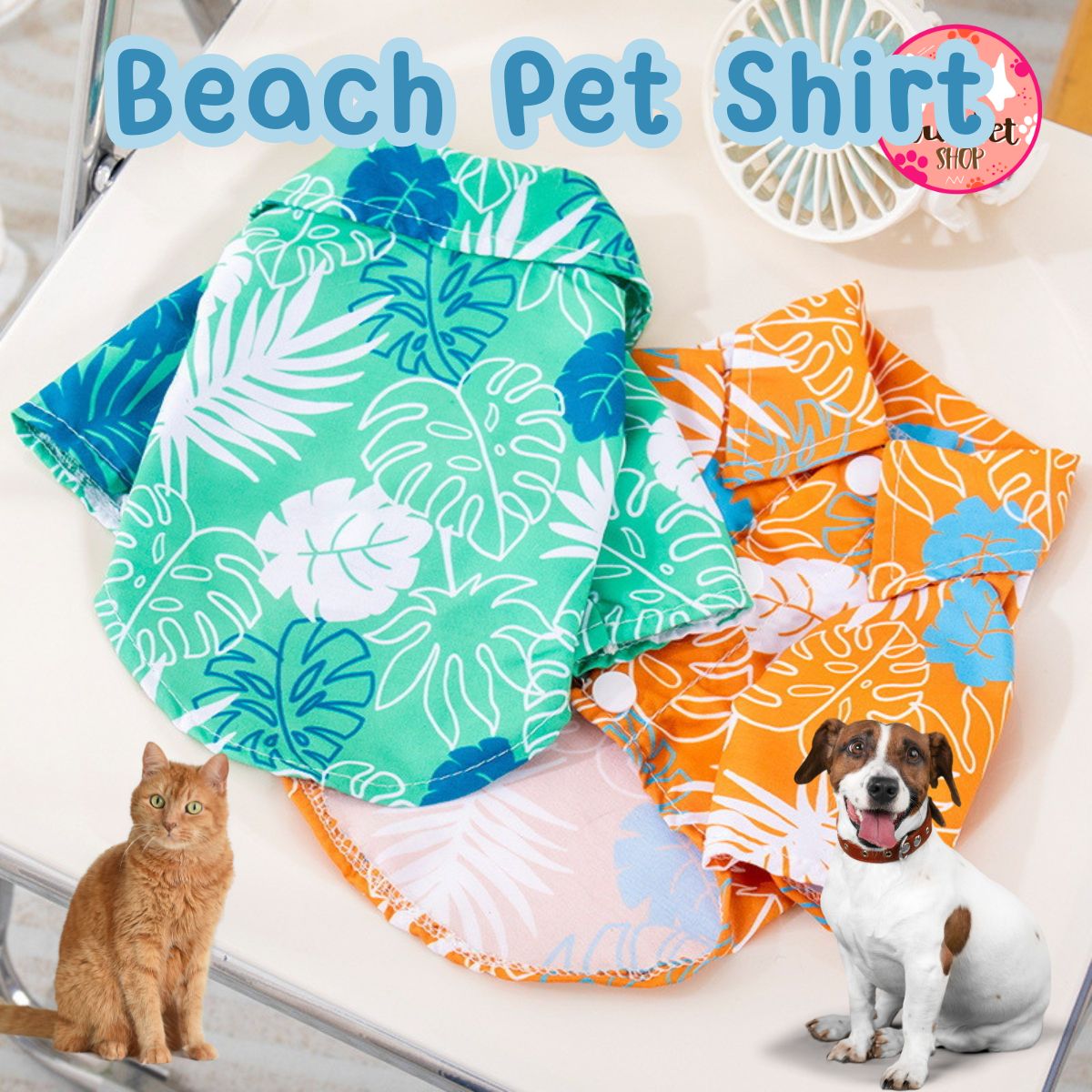 Hawaiian shirt for pets, dogs, cats, dogs, Hawaii Beach Pet Shirt, fashionable cat outfit, Songkran, New Year ราคา 52 บาท*ส่งฟรี