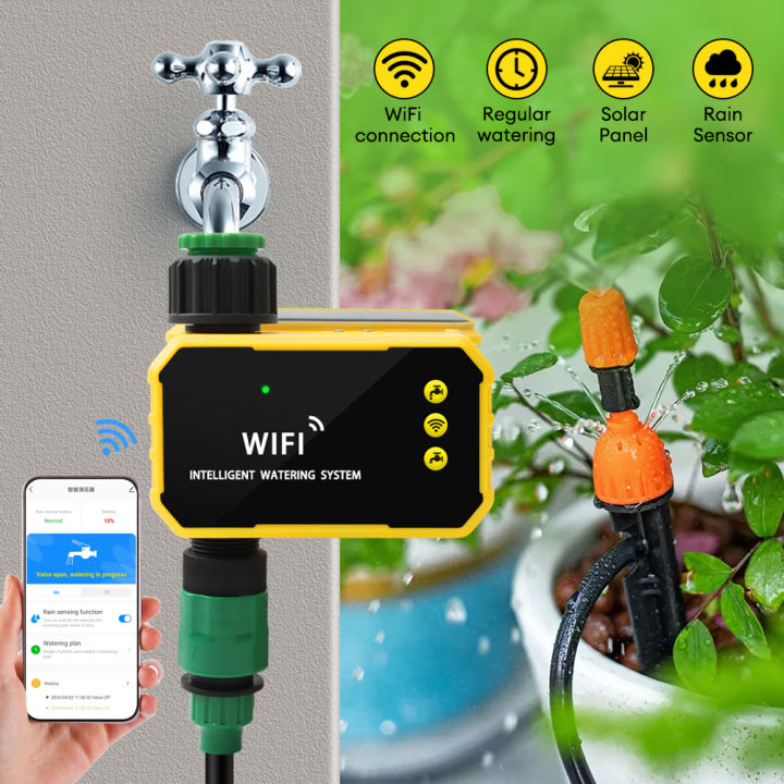 RCYAGO Graffiti WiFi connected solar smart irrigation timer watering device garden lawn watering water valve controller ราคา 990 บาท*ส่งฟรี