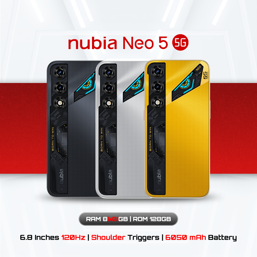 ! ! Nubia Neo 5 5g (8+128Gb) - Android16, 6.8" 120Hz Screen, Cooling System, L/R Button Sensitivity 550Hz, 6050Mah Battery, Nubia ราคา 7,699 บาท*ส่งฟรี
