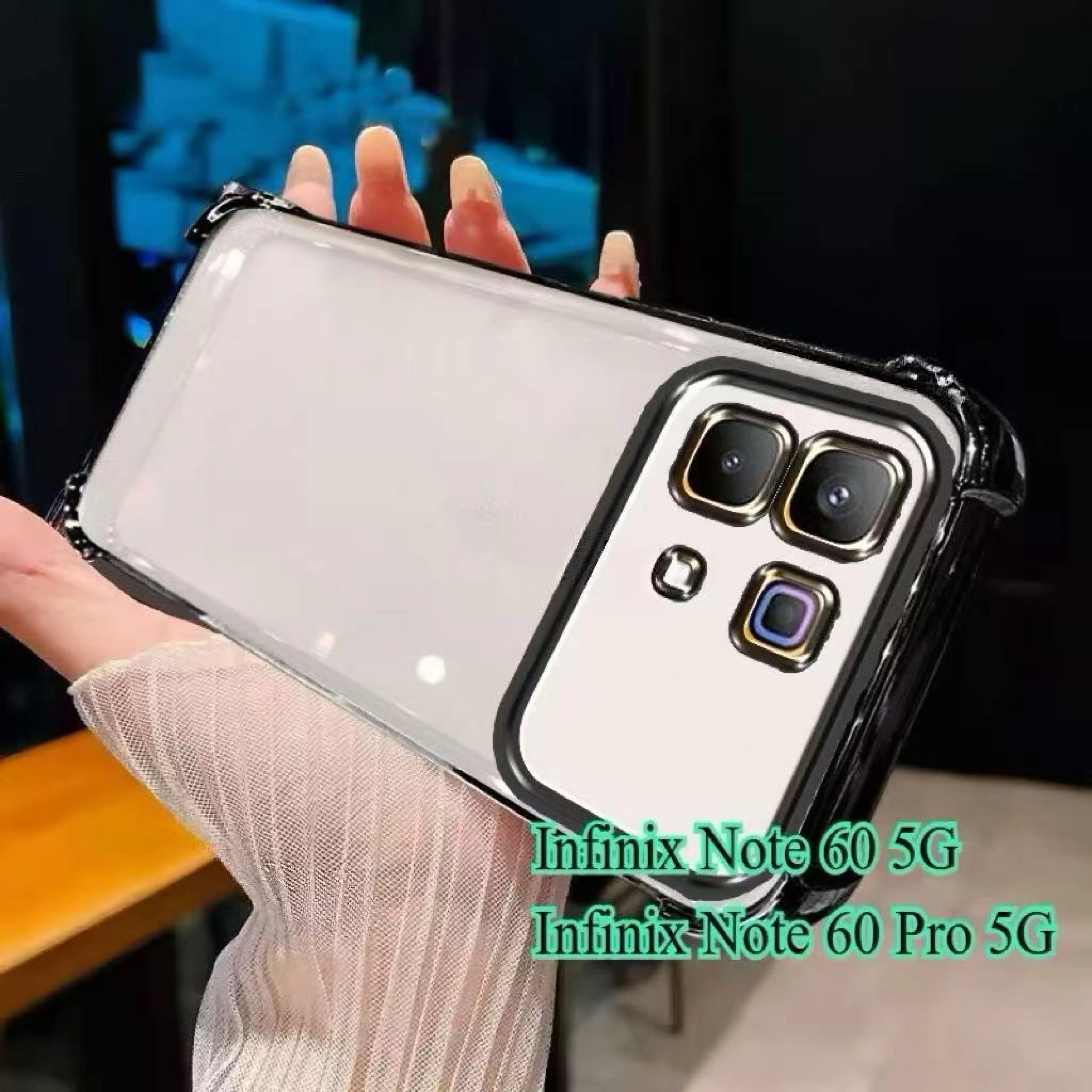 Clear Back Case with Shiny Edges for Infinix Note60 Note60Pro, Soft Tpu Case with Camera Lens.