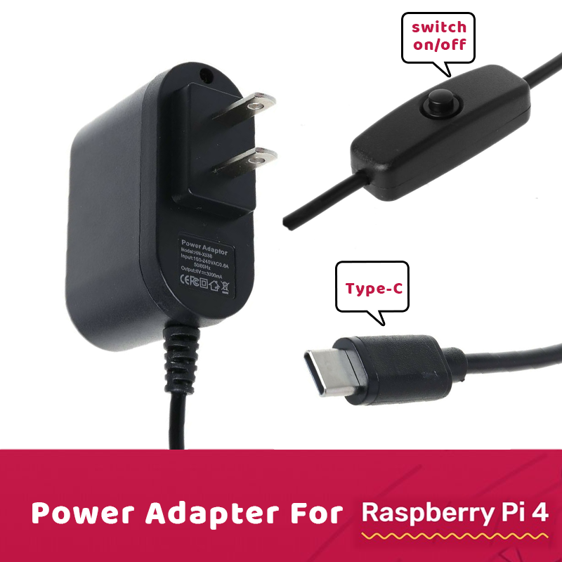Power Adapter for Raspberry Pi 4 High Quality  with switch button