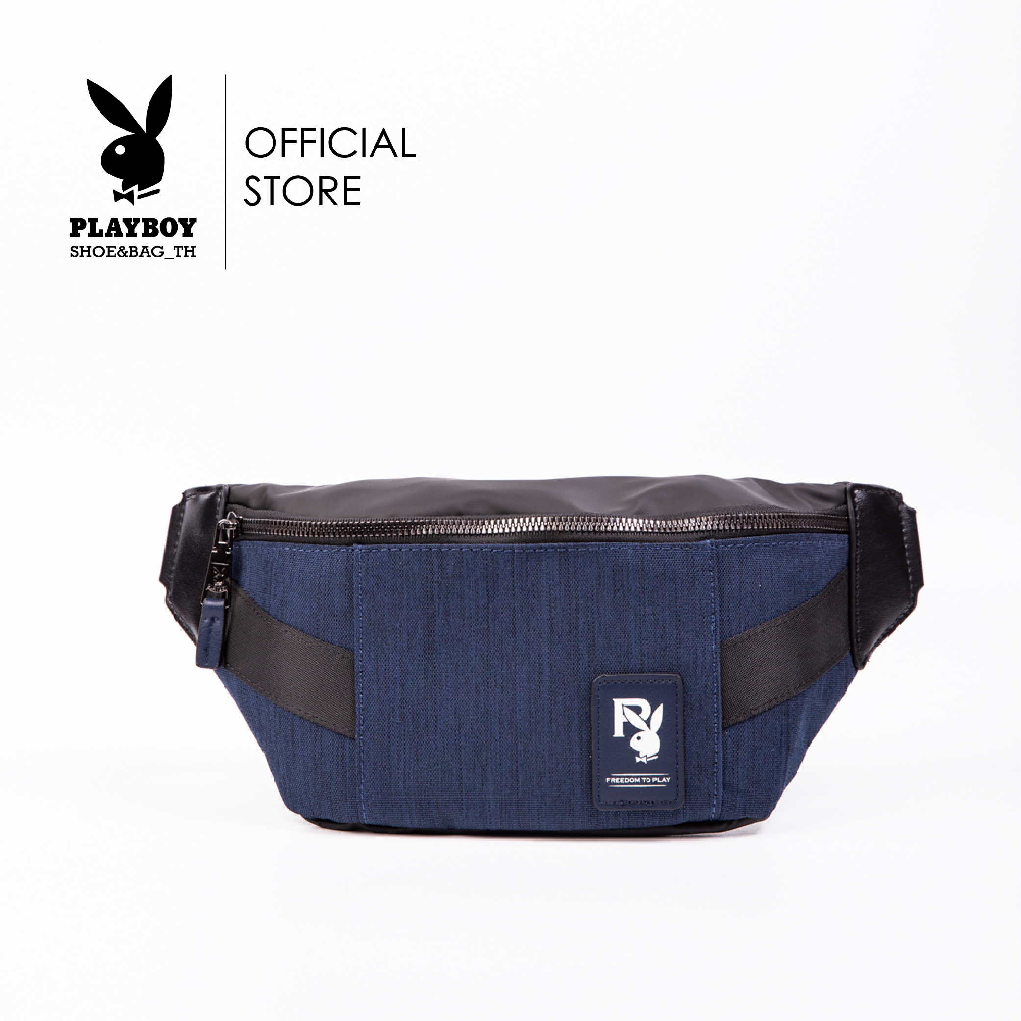 Playboy men's genuine patent leather waist bag ST-BS233PBM007-BL waist bag nylon crossbody bag-Blue ราคา 1,156 บาท*ส่งฟรี