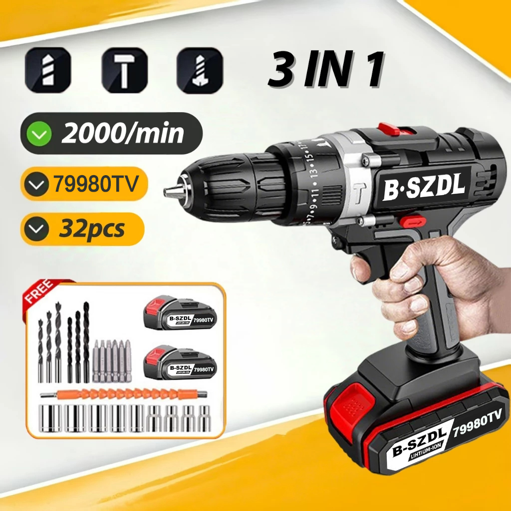 Cordless Drill, 128Vf Drill, Has Impact System, 2 Good Quality Li-Ion Batteries, Complete with Drill Bits and Tools. ราคา 199 บาท*ส่งฟรี