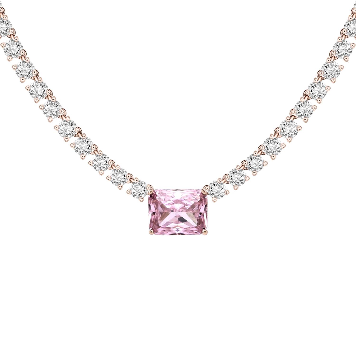 Merii Rose Gold Plated Silver Tennis Necklace Decorated with Pink Octagon Cz and Cz Diamonds, Size 14 3/4"-16 3/4 Inches. ราคา 18,900 บาท*ส่งฟรี