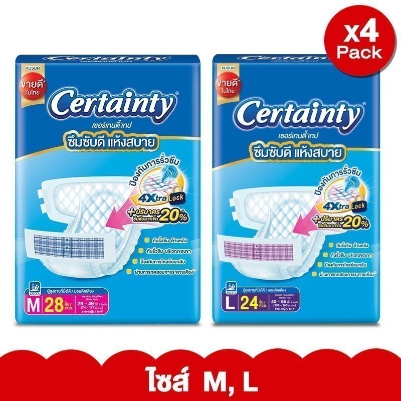 [ขายยกลัง!! รวม 4 แพ็ค] เซอร์เทนตี้ผ้าอ้อมสำหรับผู้ใหญ่จัมโบ้ ราคา 1,916 บาท*ส่งฟรี