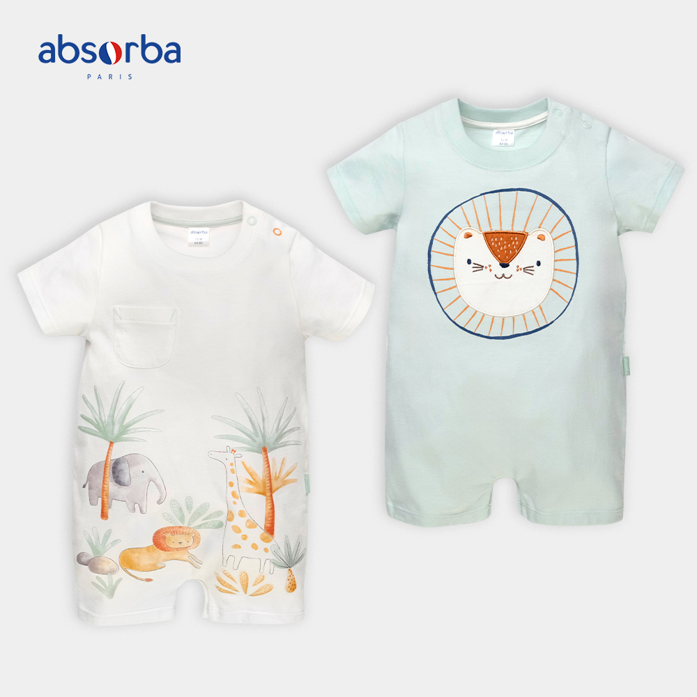 แอ็บซอร์บา (แพ็ค 1 ชุด ) ชุดหมีสั้น ออแกร์นิก คอตตอน สำหรับเด็ก 3 -18 เดือน มีให้เลือก 2 สี คอลเลคชั่น Safari ราคา 935 บาท*ส่งฟรี
