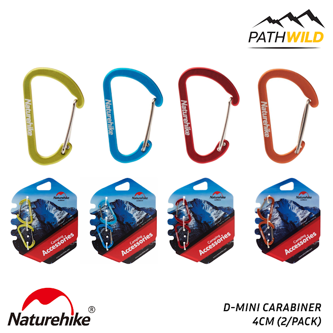 NATUREHIKE D-MINI CARABINER 4CM (2/PACK) คาราบิเนอร์ ขนาดเล็กสำหรับคล้องพวงกุญแจ ขวดน้ำ แขวนของเล็กๆน้อยๆ ราคา 60 บาท*ส่งฟรี