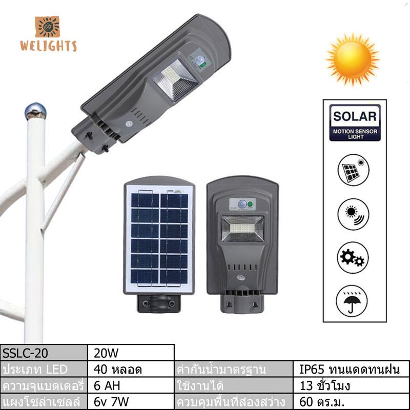 We Lights ?  โคมไฟติดถนนพลังงานแสงอาทิตย์มี motion sensor แสงสีขาว Street Light Solar Sensor มีให้เลือก 20W 40W และ60W ป้องกันน้ำIP65 (แถมฟรีเสาเหล็กยาว39cm)