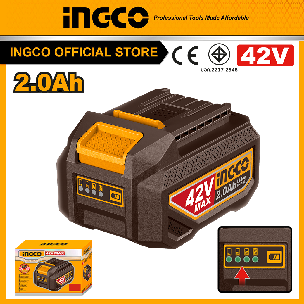 INGCO แบตเตอรี่ลิเธียมไอออน 42V 2.0Ah - FBLI42201 ราคา 1,204 บาท*ส่งฟรี